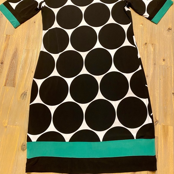 Karin Stevens dress White w black dots green trim - Picture 2 of 6